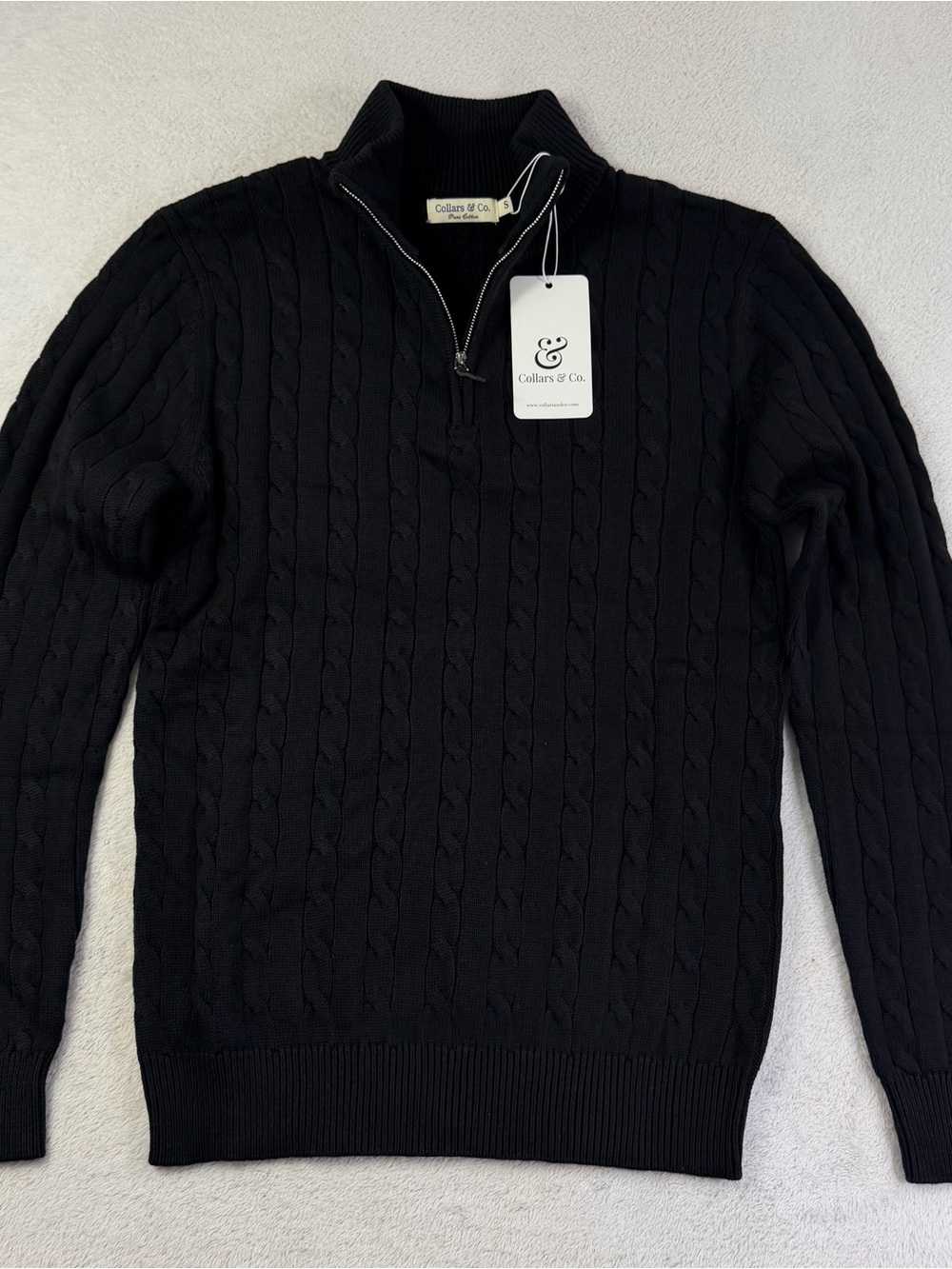 Collars & Co Kensington Black Cable Knit Quarter Zip Sweater Men’s S NWT